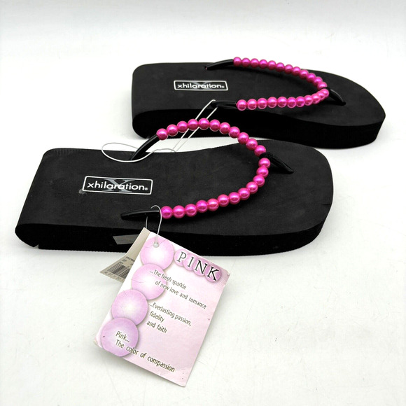 NWT Vintage 90s Y2K Xhilaration Platform Pink Pearl Strap Flip Flop Sandals 7 - Picture 6 of 16